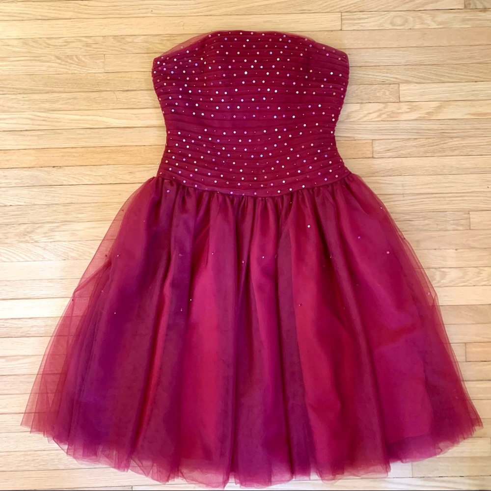 Antonio Castelli Strapless Red Sequin Tulle Formal Dress